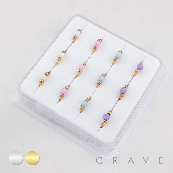 OPAL BEAD NOSE HOOP PACKAGE 316L SURGICAL STEEL